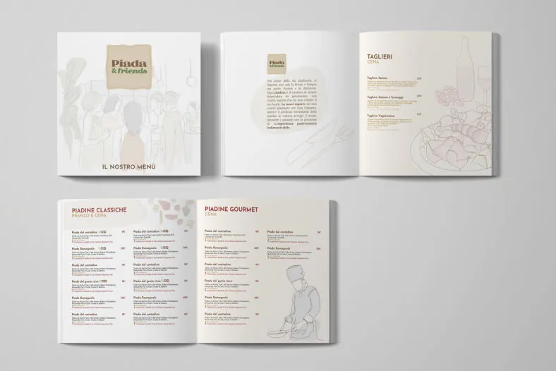 Progetto grafico del menu per il ristorante Piada & Friends