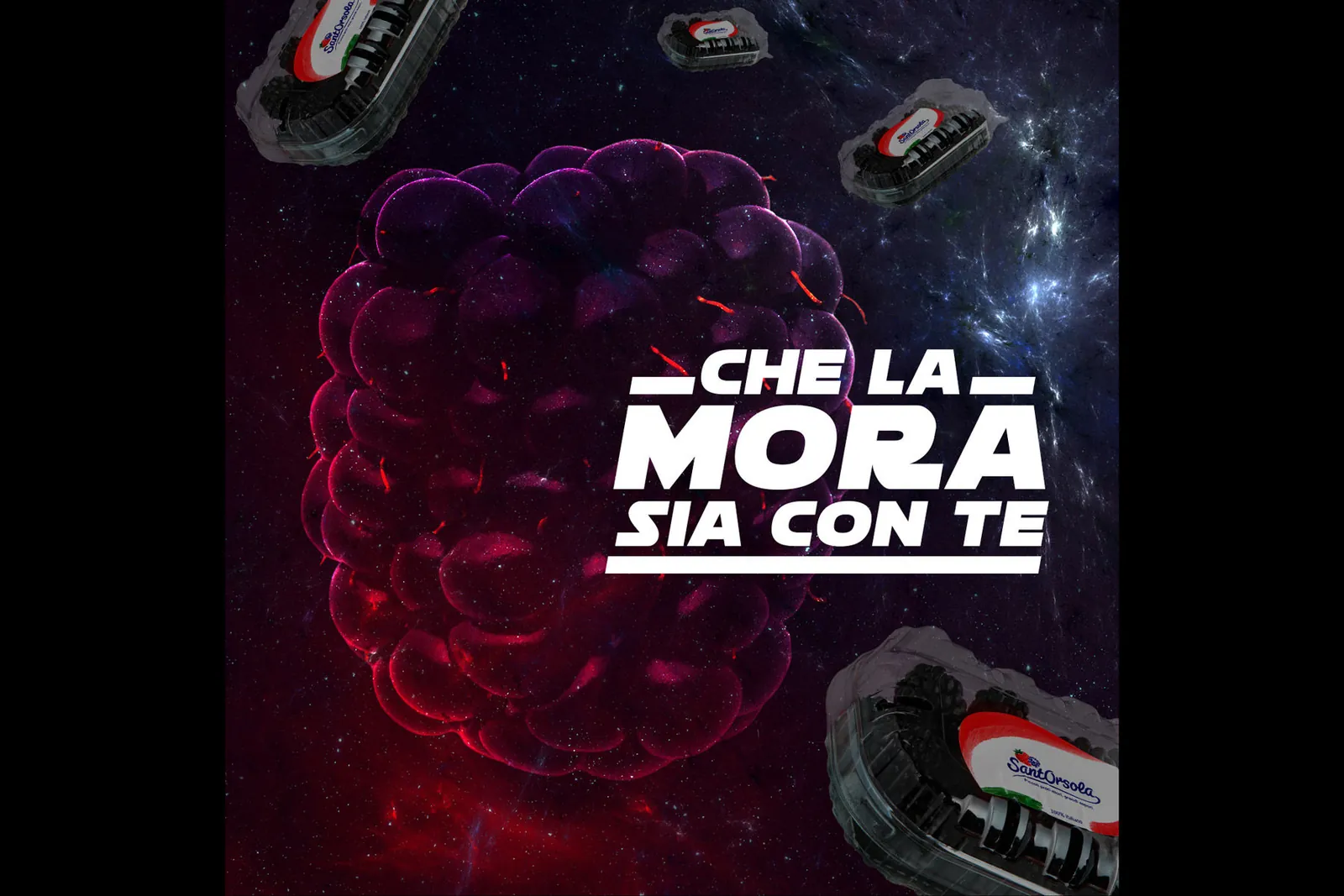 Grafica pubblicitaria "Che la mora sia con te" per Sant'Orsola